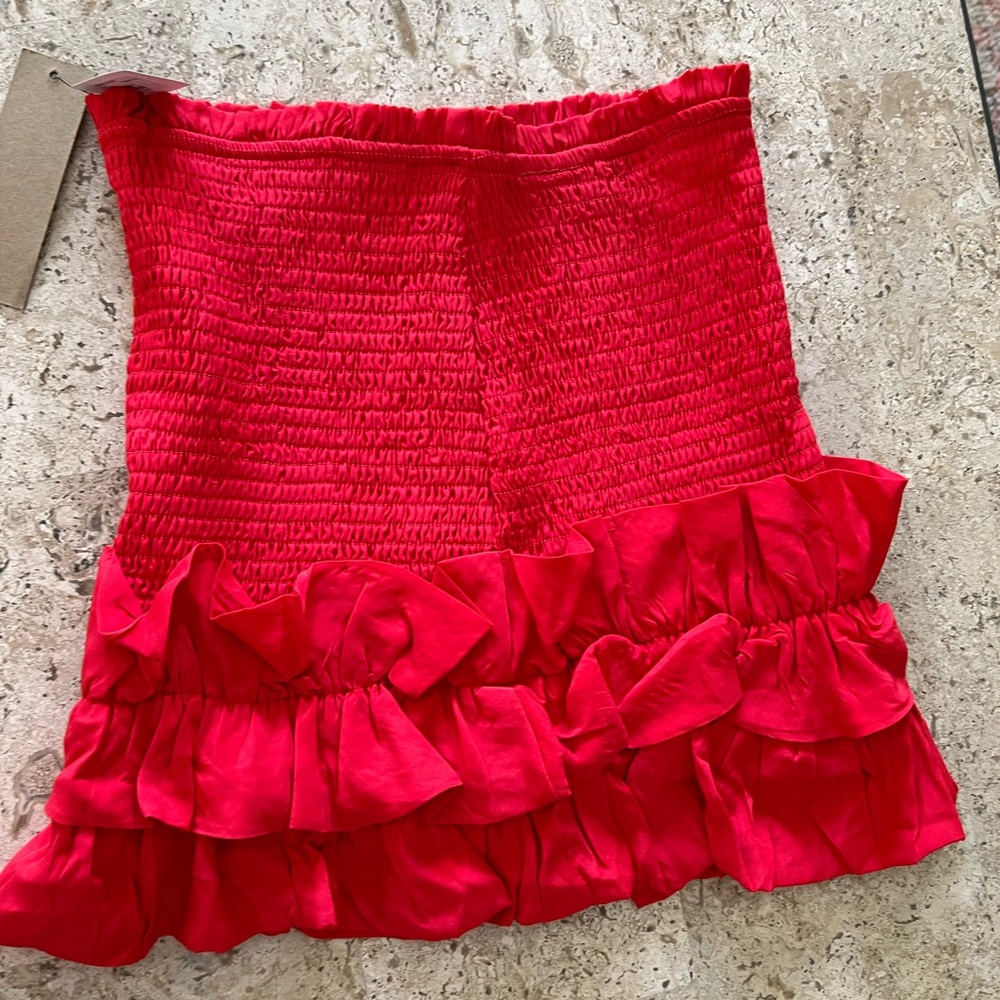 Do+Be red smocked ruffle mini skirt